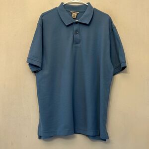 LL Bean blue cotton wrinkle resistant short sleeve polo Size L EUC